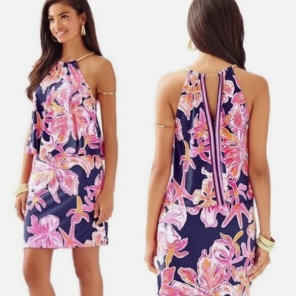 Lilly Pulitzer Dresses & Skirts - Lilly Pulitzer 'Lucia' Dress in Bright Navy Via Sunny Engineered Floral Size XS